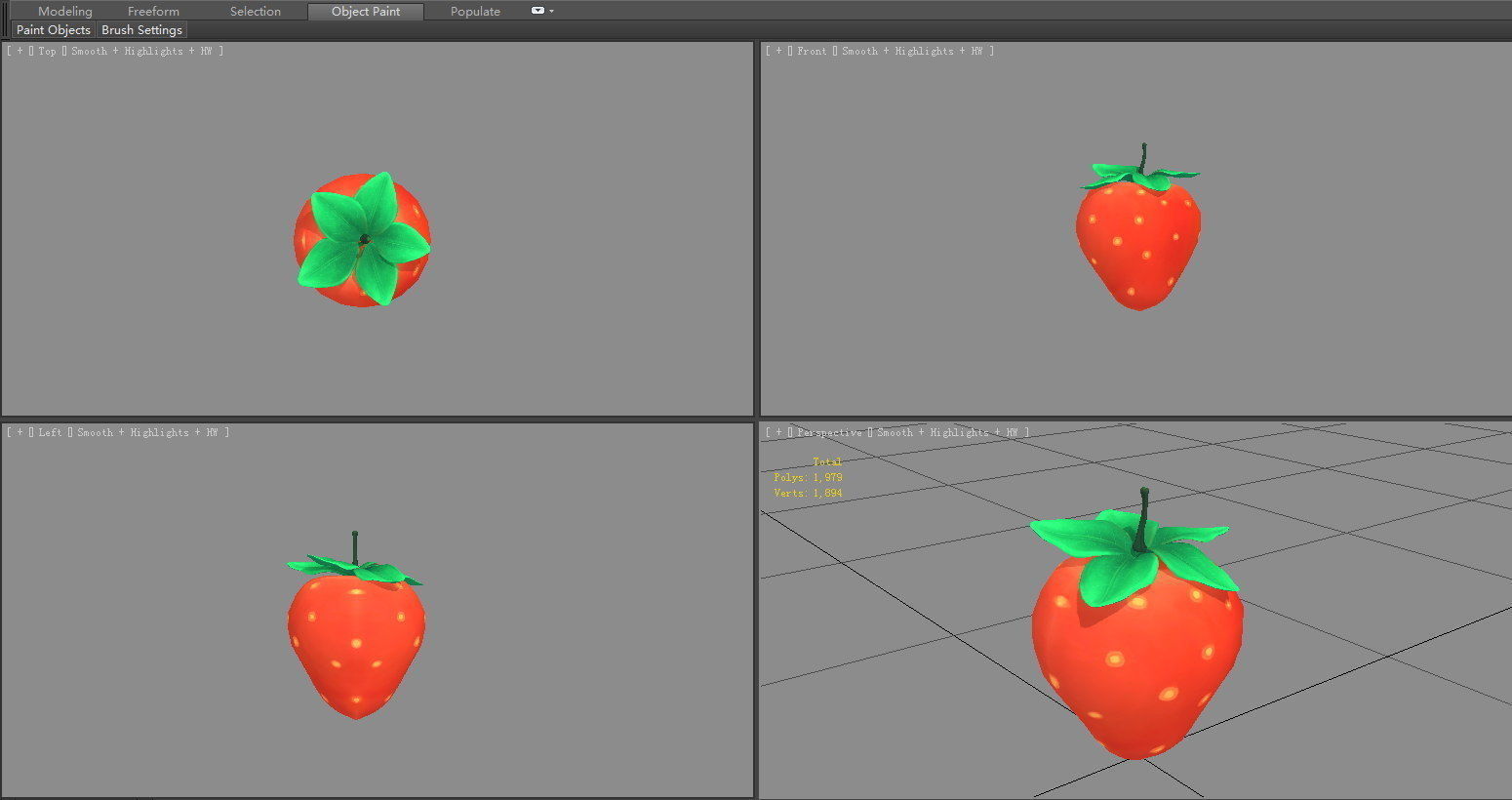Cartoon strawberry Low-poly 3D model_3