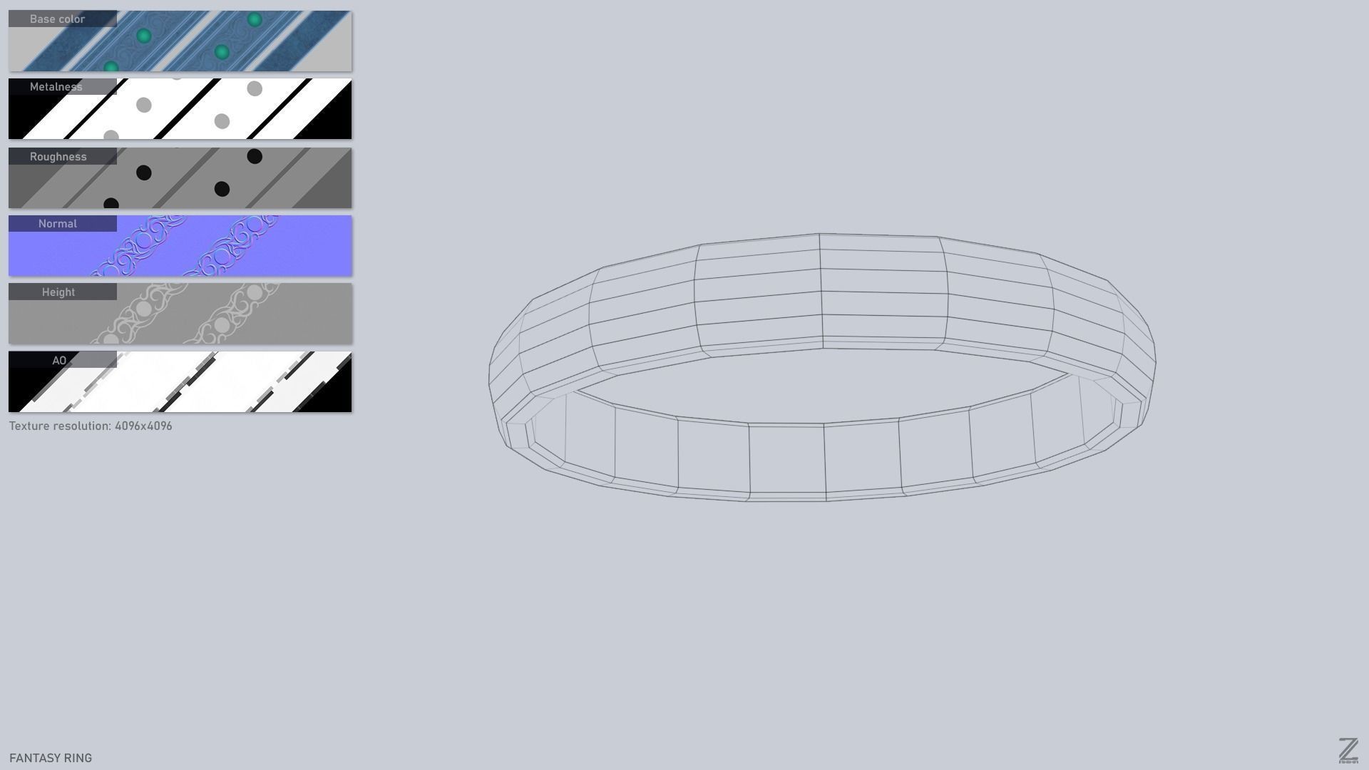 Fantasy ring Low-poly 3D model_3