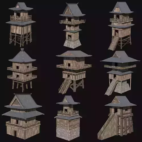 JAPANESE TOWER WATCHTOWER WALLS FEUDAL FENCE COLLECTION