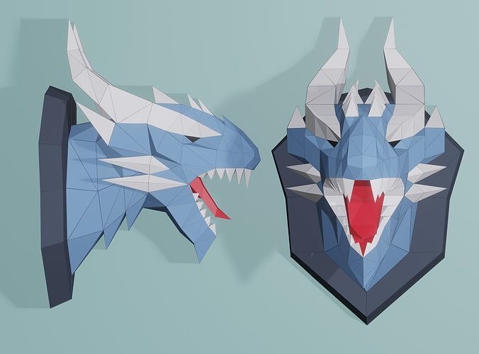 Papercraft Dragon Model  PDF template 3D  Sculpture  Low poly 3D model