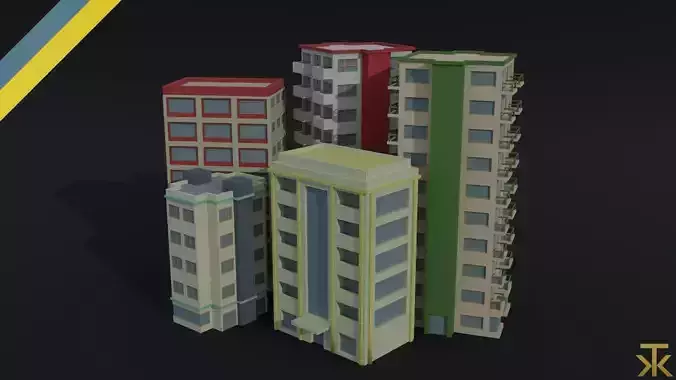 Cartoon city apartments Polygonal Style