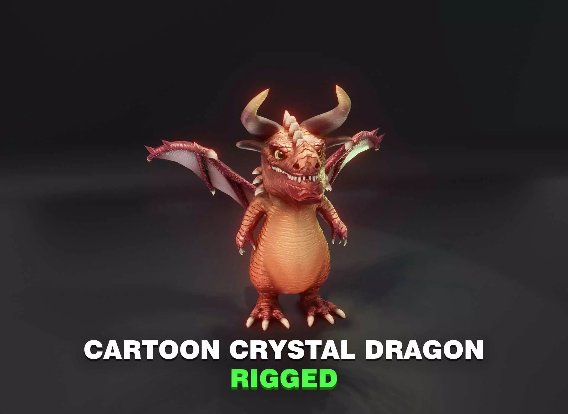 Cartoon Crystal Dragon Rigged 3D Model Low-poly 3D model_0
