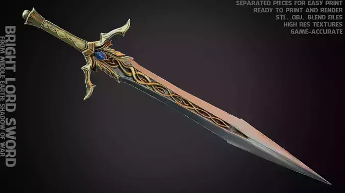 Middle Earth Shadow of War Bright Lord Sword for Cosplay 3D print model