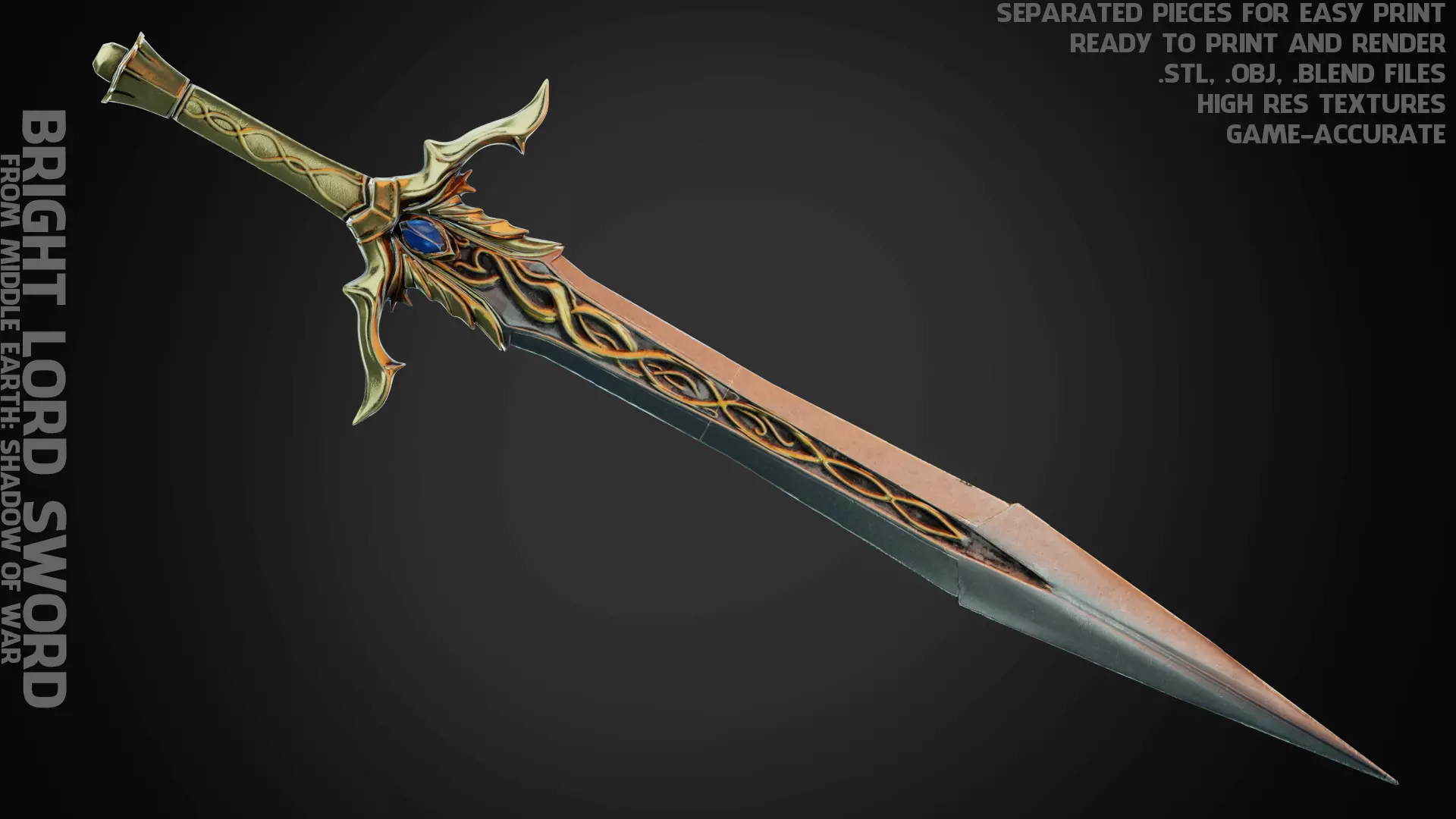 Middle Earth Shadow of War Bright Lord Sword for Cosplay 3D print model_0
