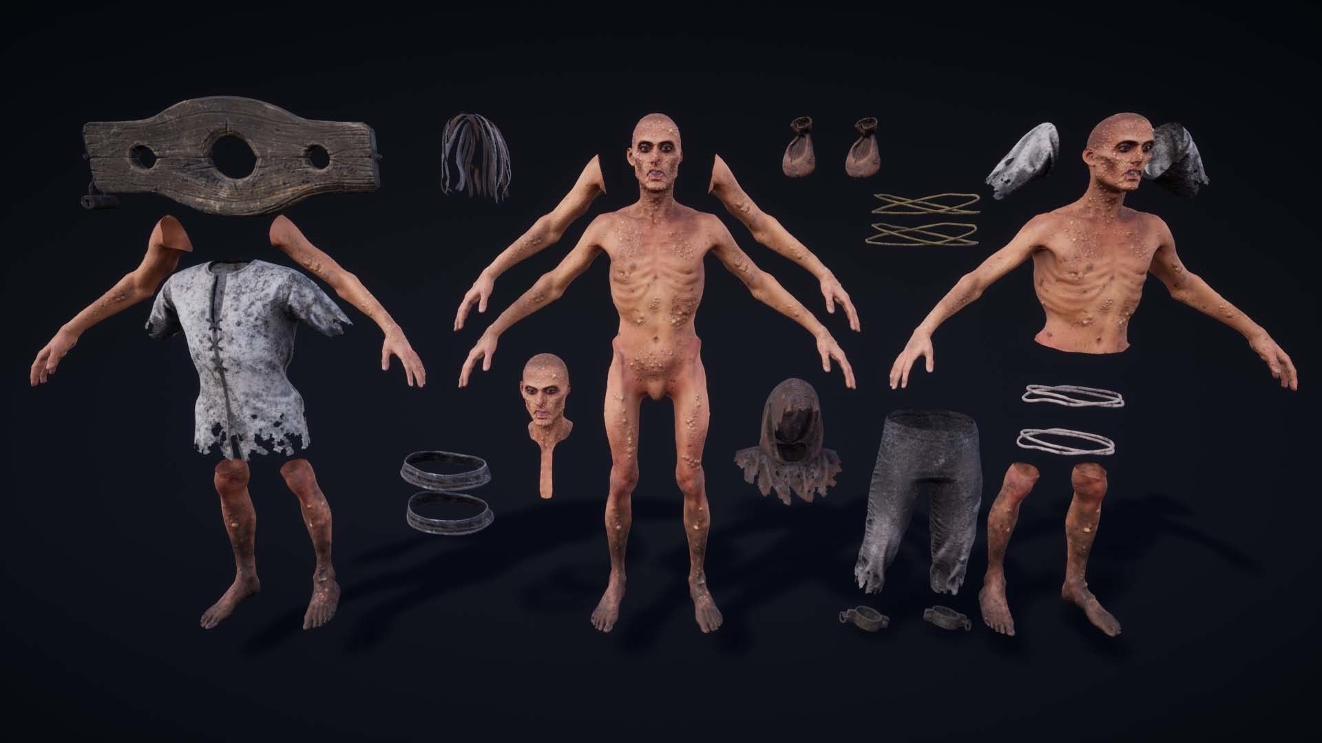 NPC Beggars Pack Low-poly 3D model_19