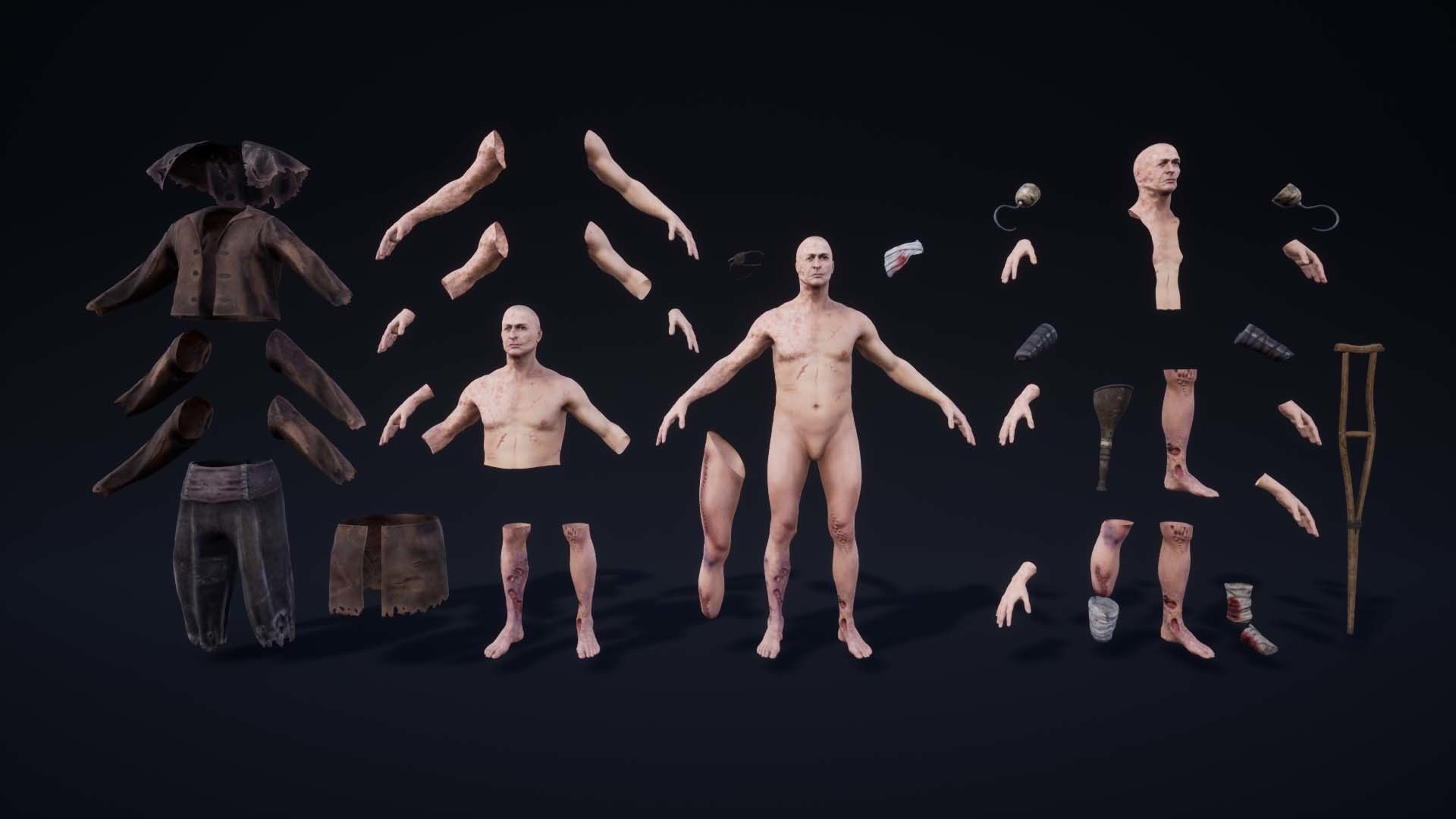 NPC Beggars Pack Low-poly 3D model_9