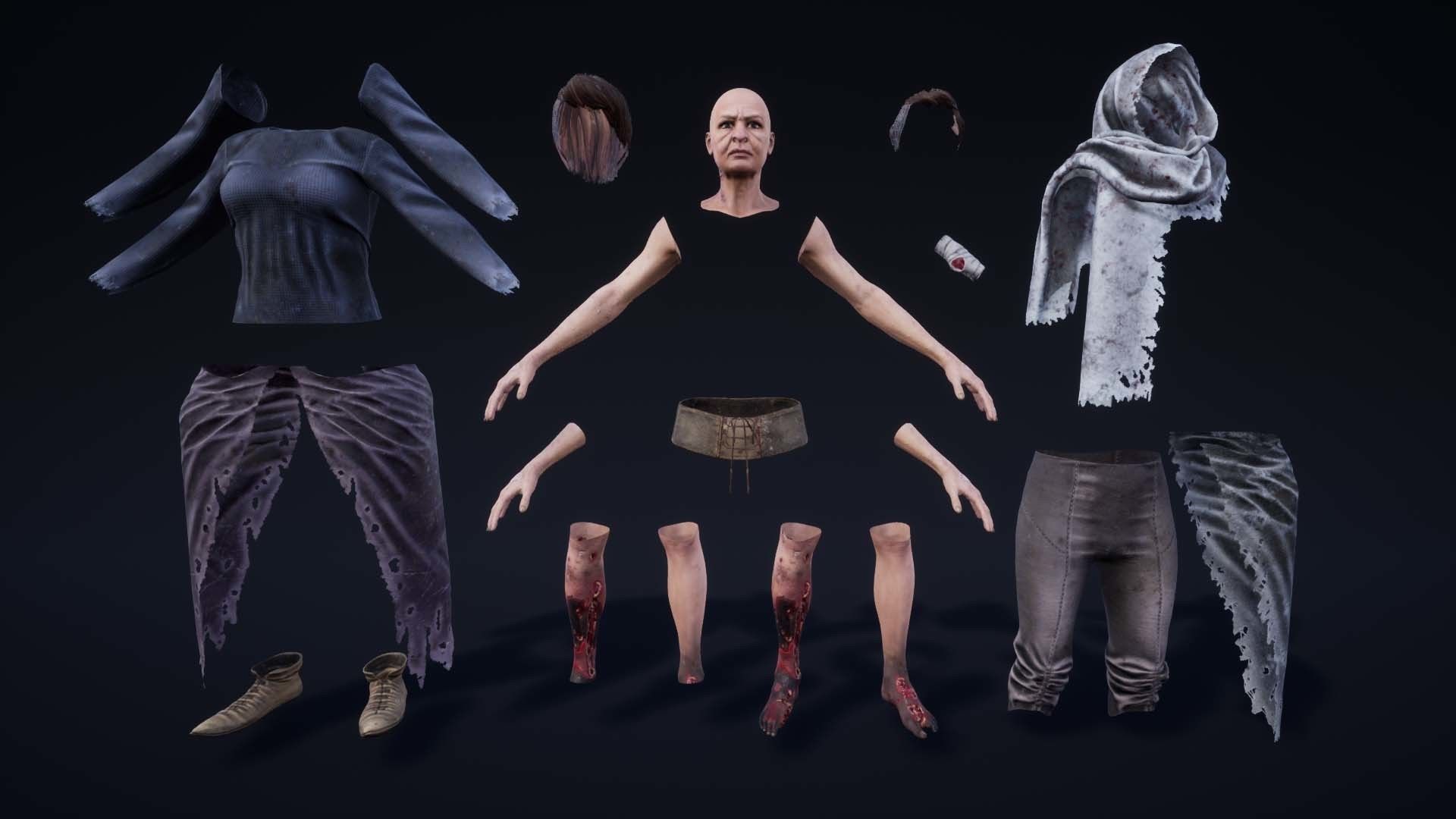 NPC Beggars Pack Low-poly 3D model_16