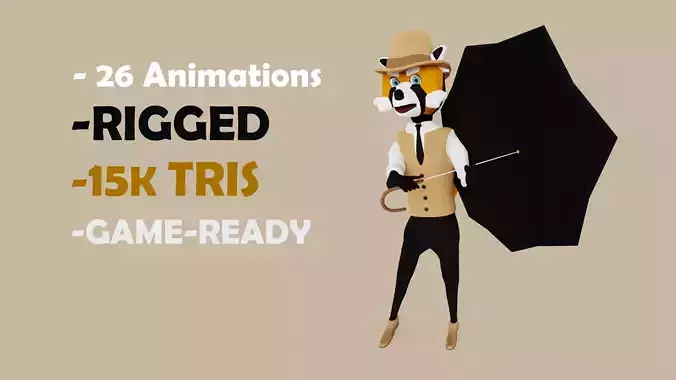 Player Character Red Panda Character Low-poly 3D model