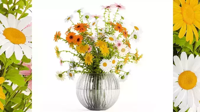 Bouquet of wildflowers chamomile daisies in a vase 415