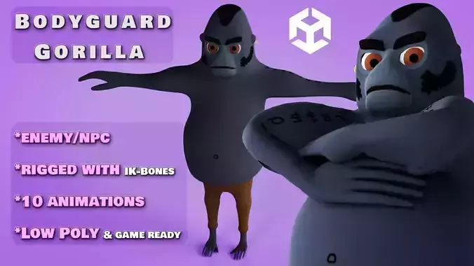 Animated Cartoon Gorilla Bodyguard Enemy Low-poly 3D model