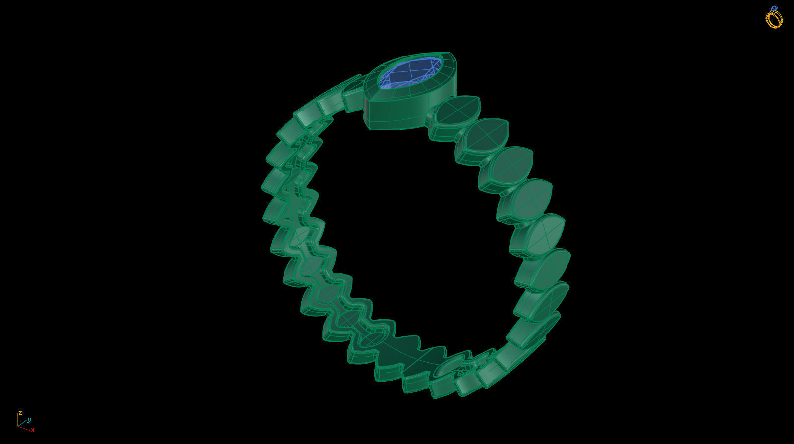 Marquise 6x3 mm Ring with Marquise shape rail 3D print model_13