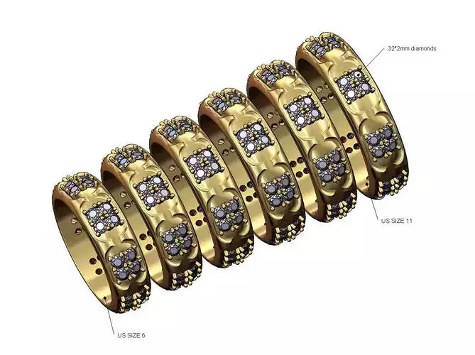 Diamond link engraved band US sizes 6to11