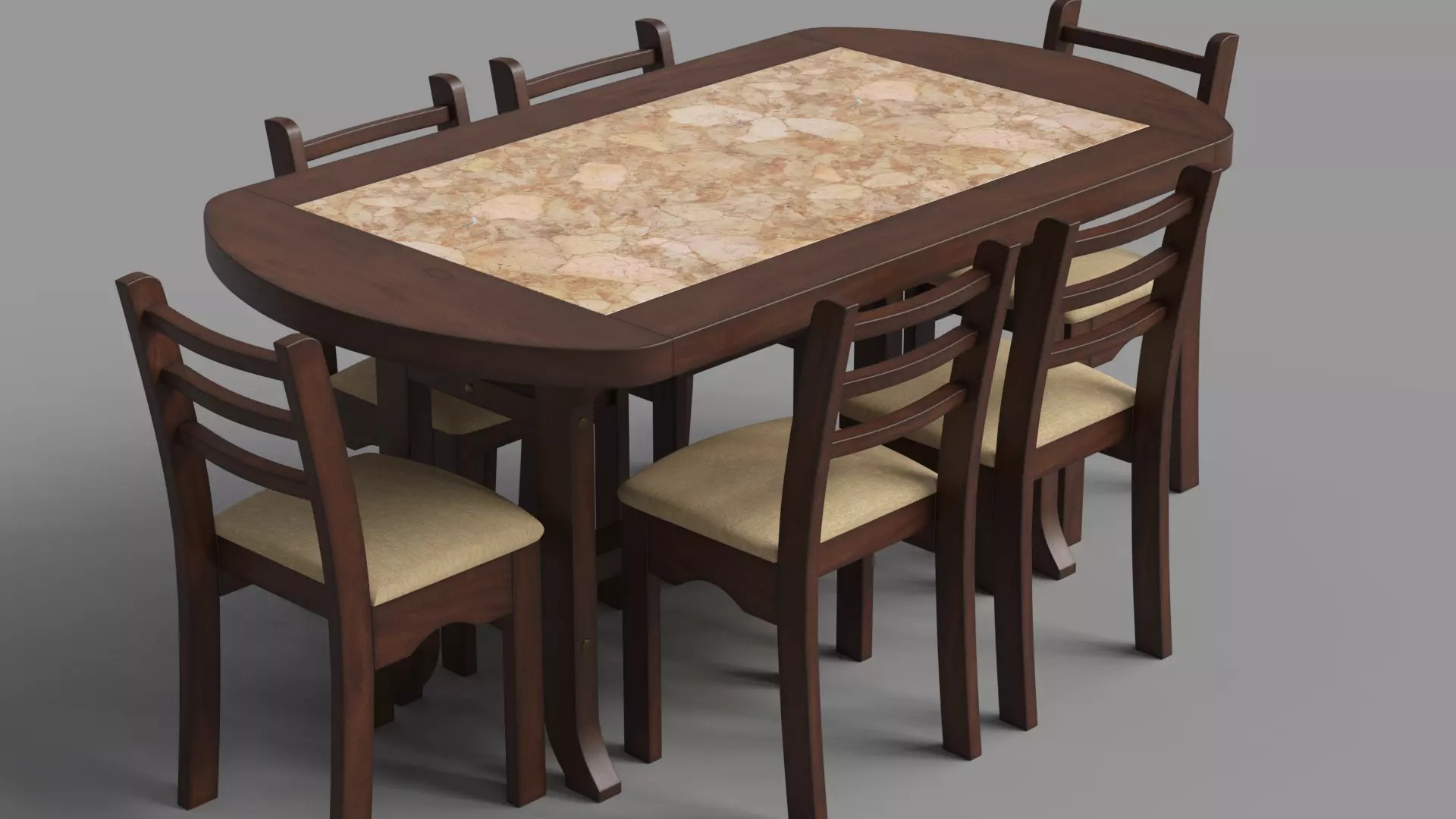 Wood Dining Table Set 3D model_0