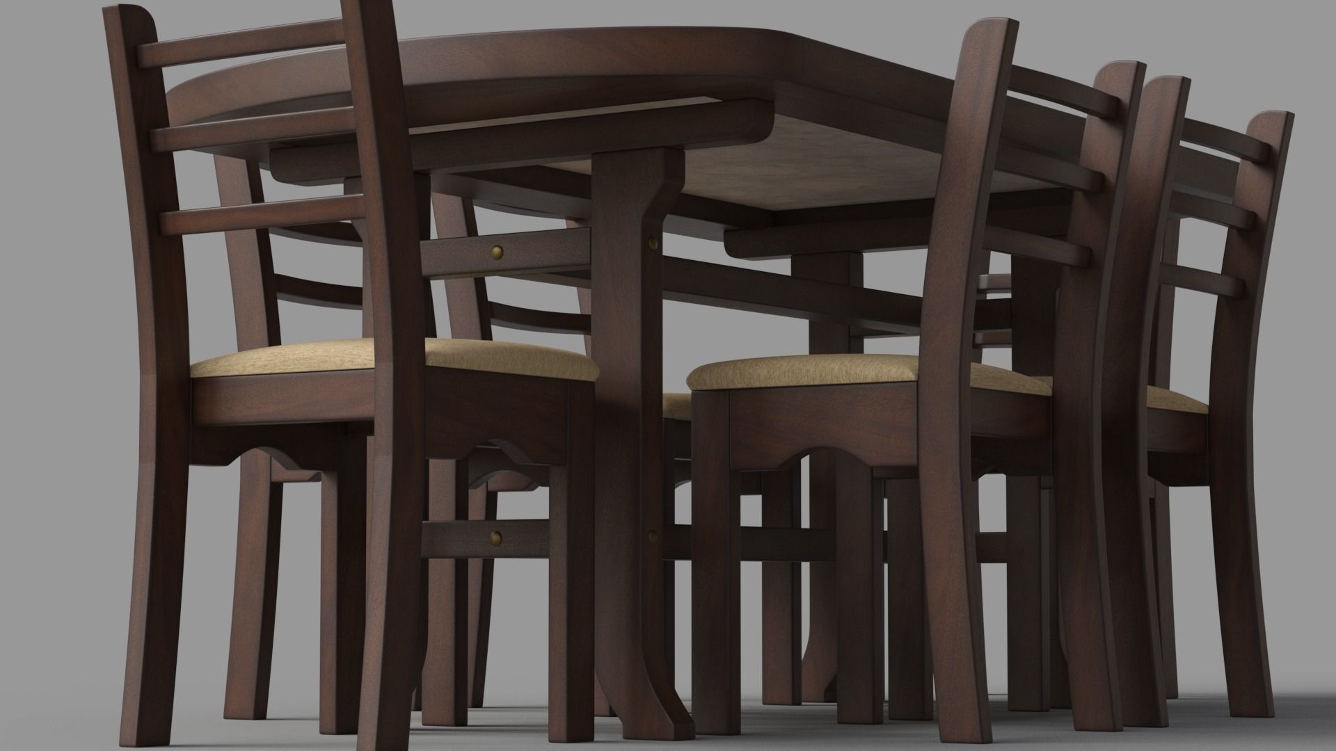 Wood Dining Table Set 3D model_1