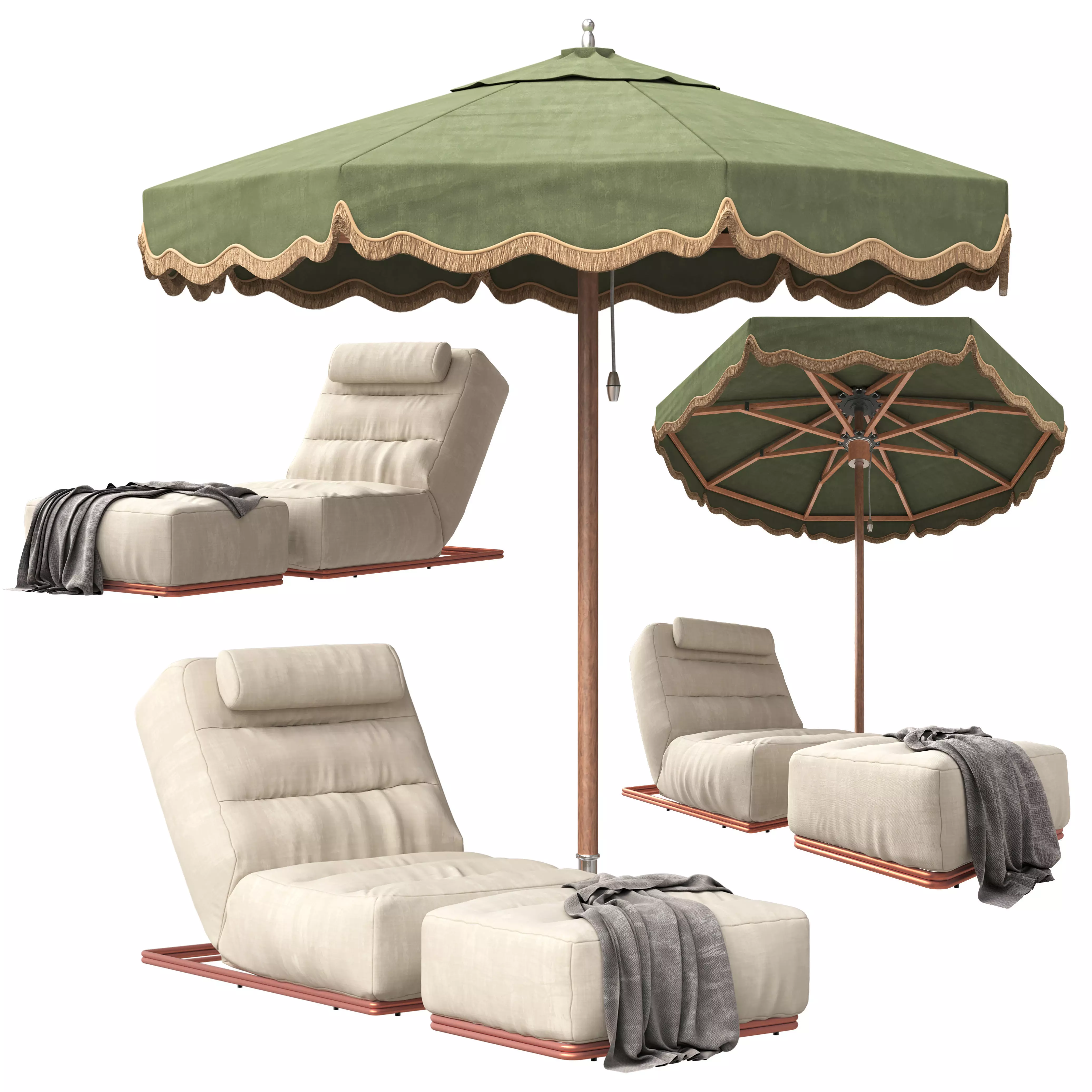 celia outdoor lounger and Tuuci Outdoor Parasol 3D model_0