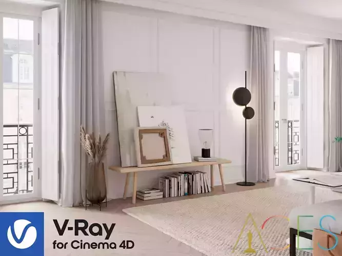 Eclectic Apartment Interior Scene for Cinema 4D and Vray 6 ACES