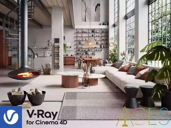 Boho Design Interior Scene for Cinema 4D and Vray 6 ACES