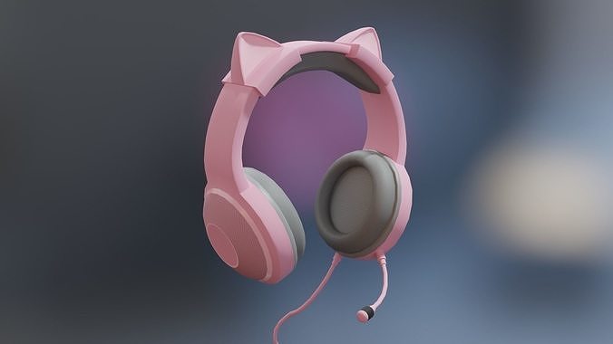 Pink cat ear headphones Low-poly 3D model