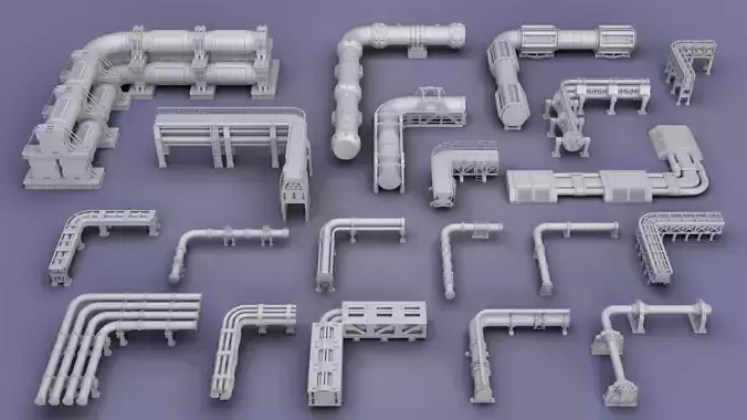 Industrial Modular Low Poly Tubes - 20 pieces Low-poly 3D model
