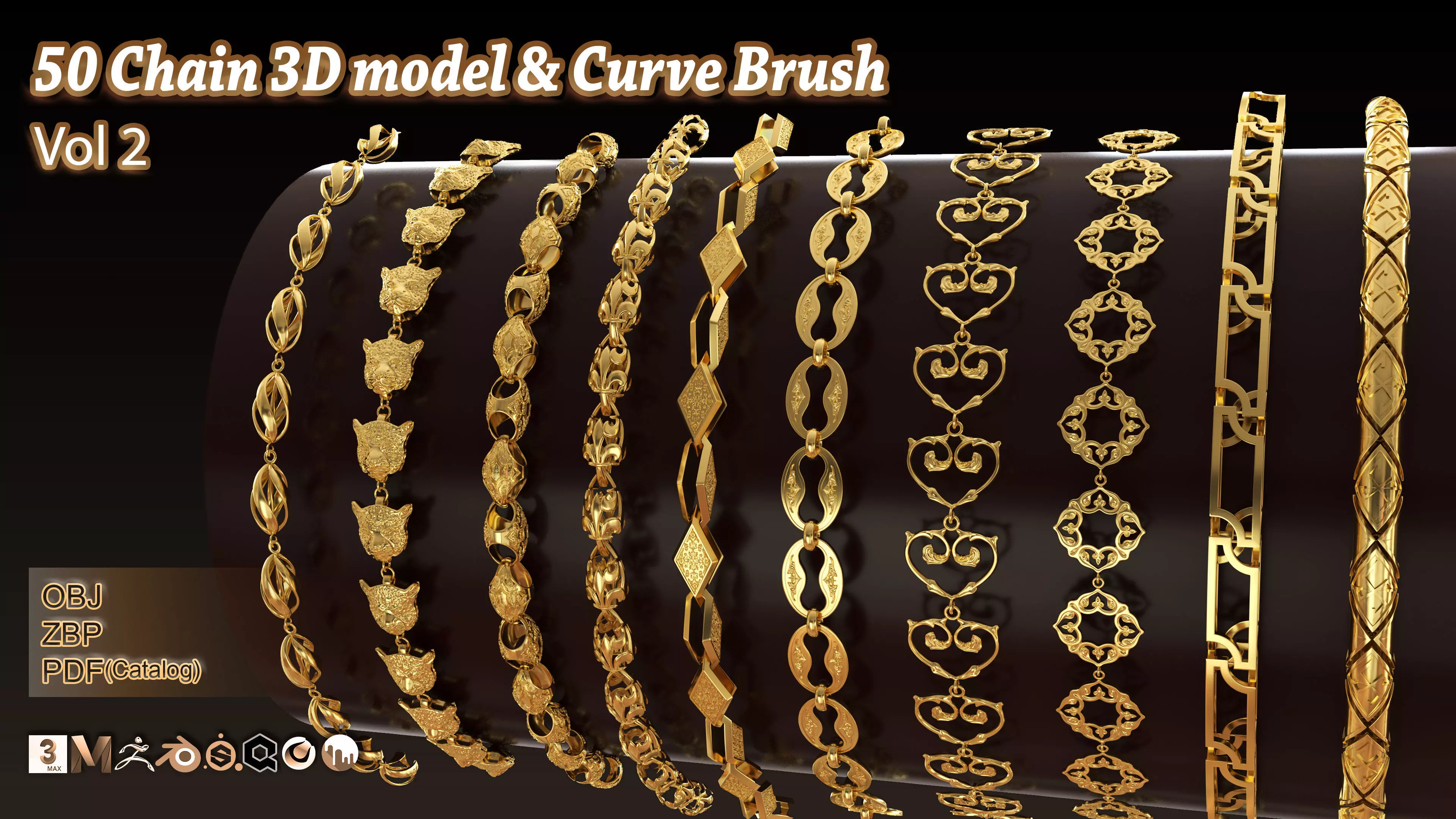 50 Chain 3D Model and Curve brush Vol 2  3D model_0