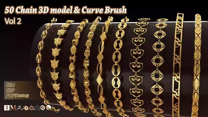 50 Chain 3D Model and Curve brush Vol 2  3D model