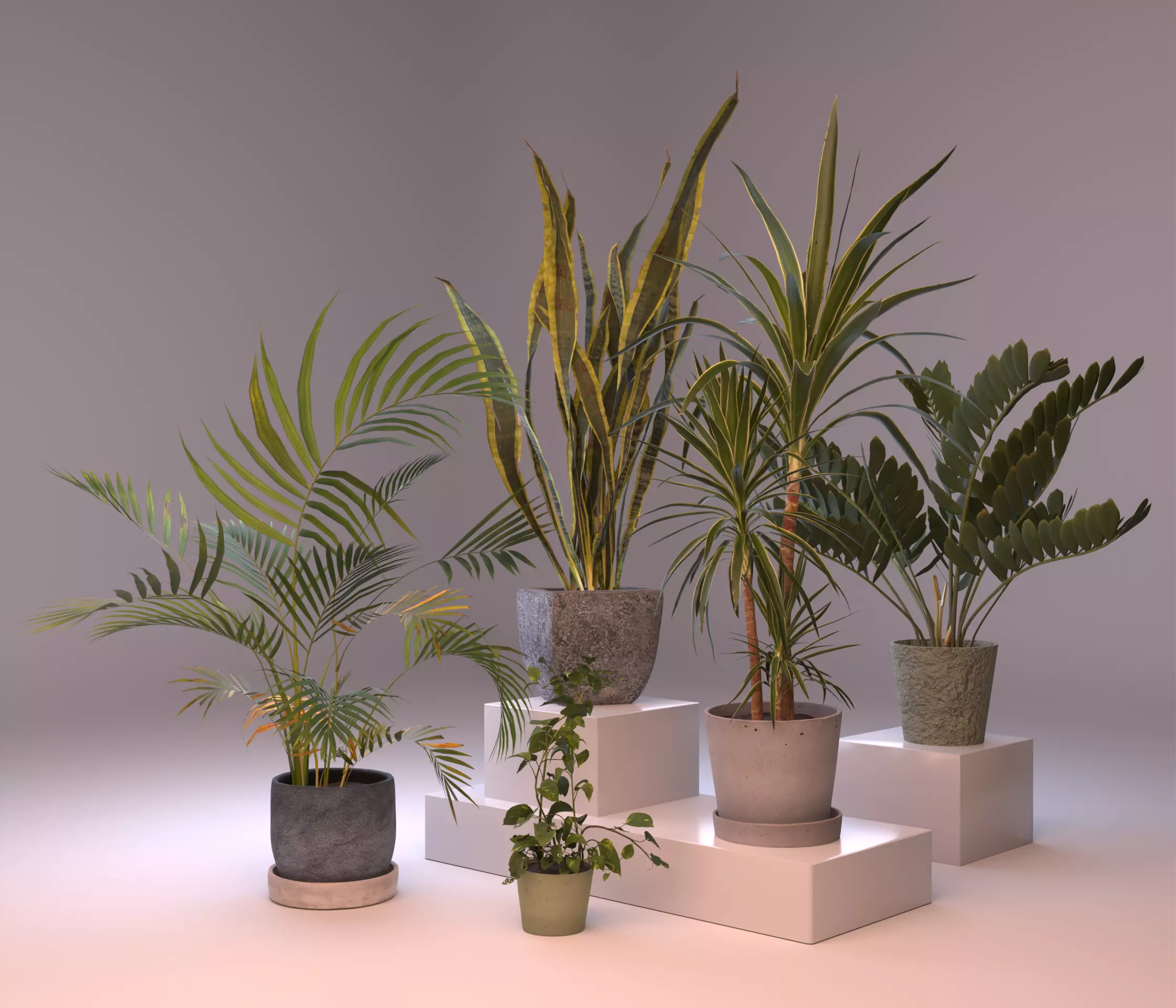 Green set Low-poly 3D model_0