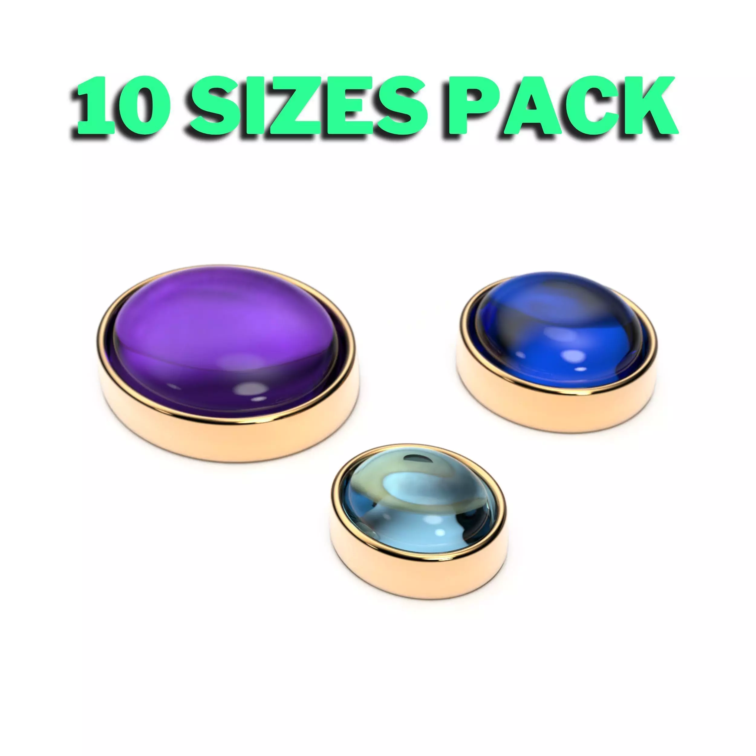 Oval shape flush settings for cabochon stones set of 10 sizes 3D print model_0