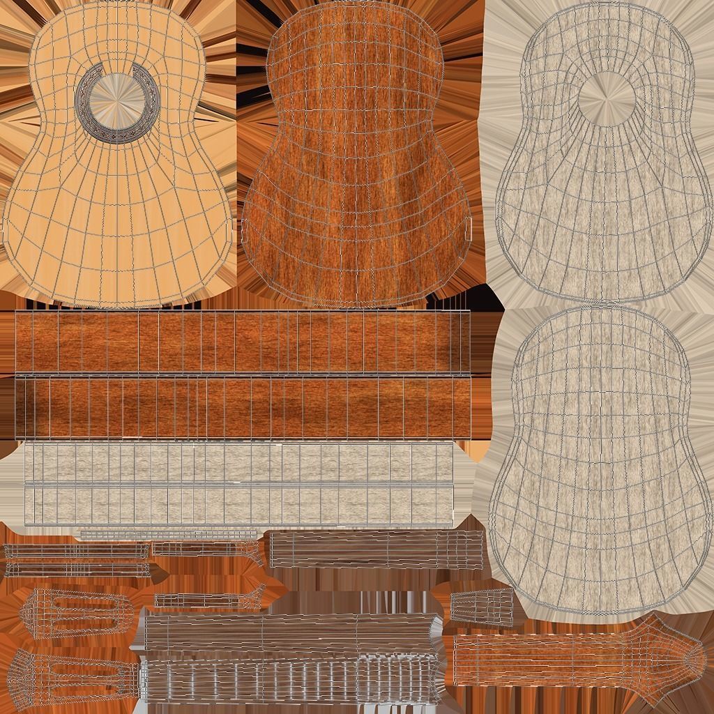 Acoustic Guitar Low-poly 3D model_8