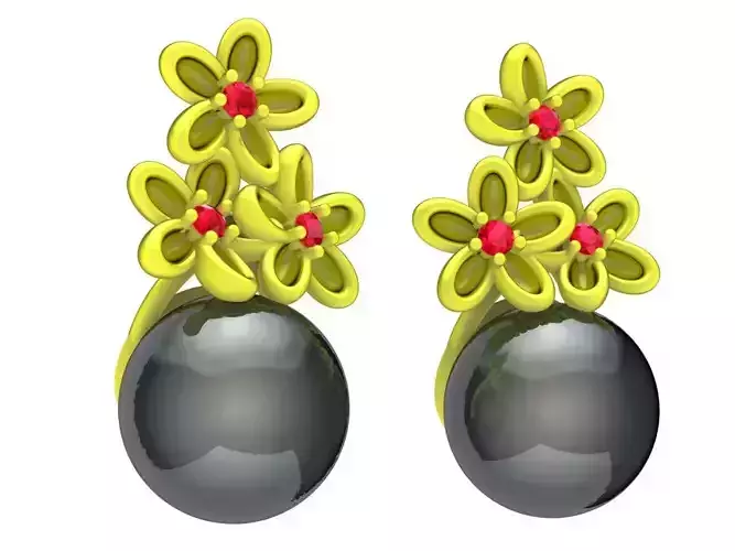 5785 Diamond Flower Pearl Earrings