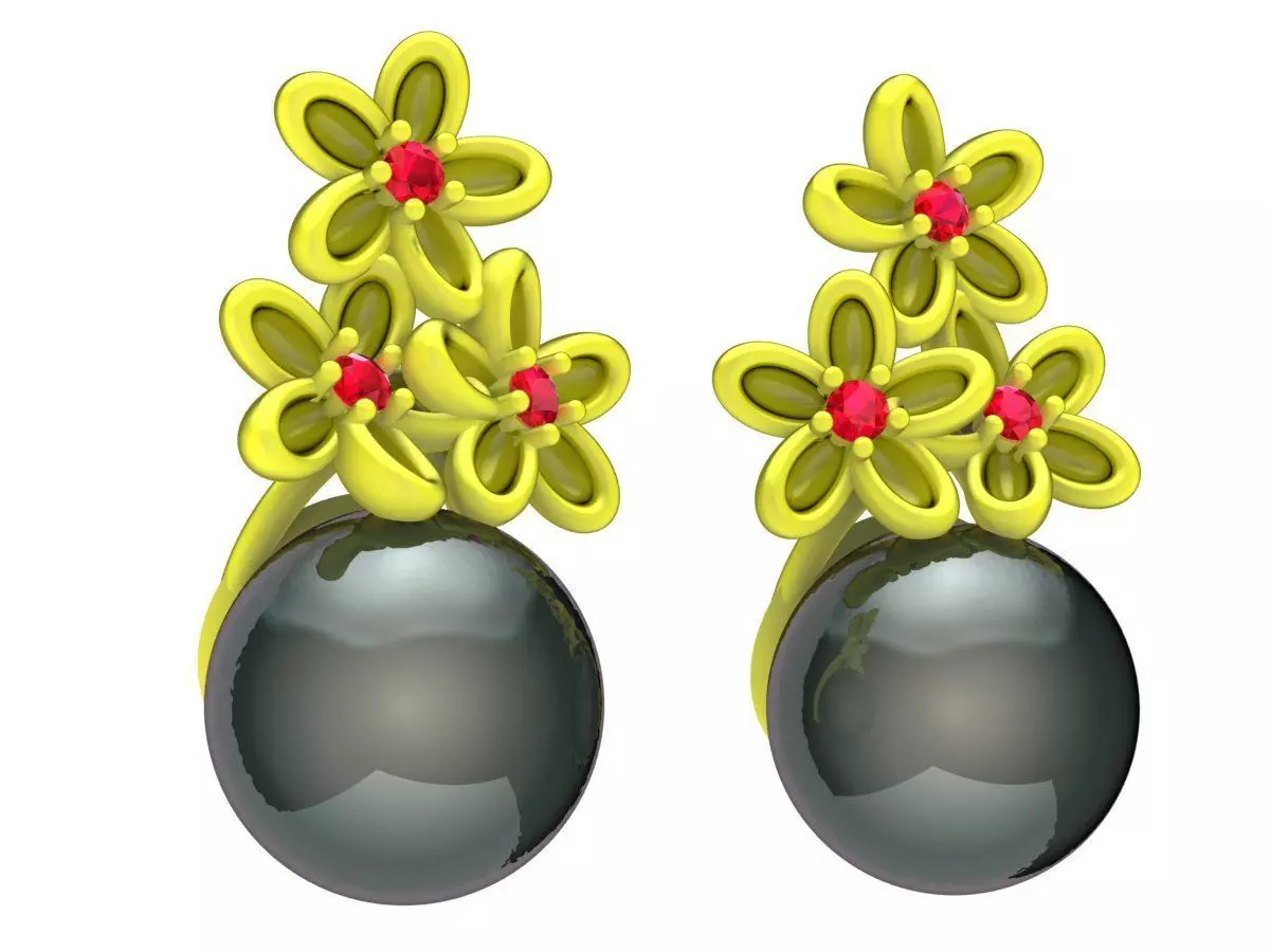 Luxury Flower Black Pearl Drop Earrings for Women 5785 3D print model