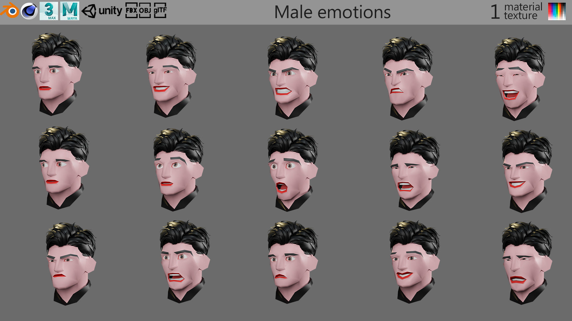 Male emotions Low-poly 3D model_38