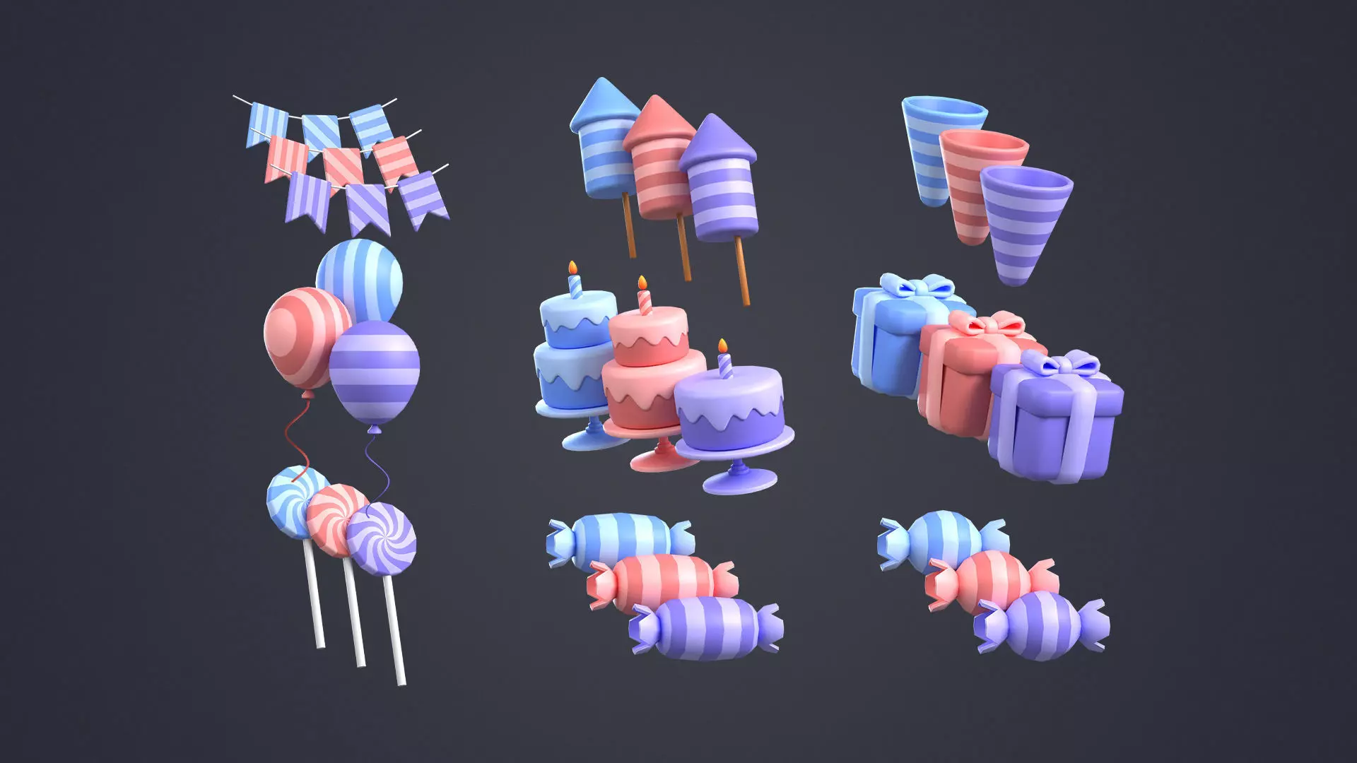 Birthday Pack Low-poly 3D model