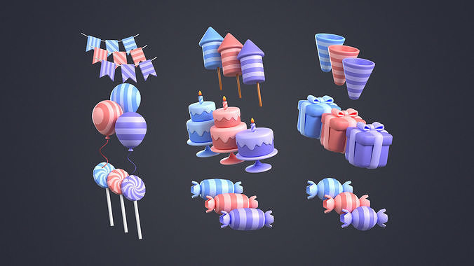 Birthday Pack Low-poly 3D model