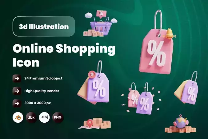 Online shopping service 3d Illustration Icon Pack