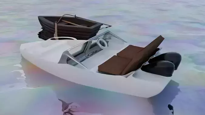 3D modeling low poly wood boat and speed boat  Low-poly 3D model
