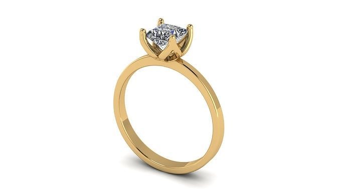 Solitaire Ring Square Princess Gem 5x5 mm 3D print model