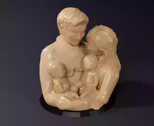 LOW POLY STATUE - BLESSED FAMILY TWINS 3D print model