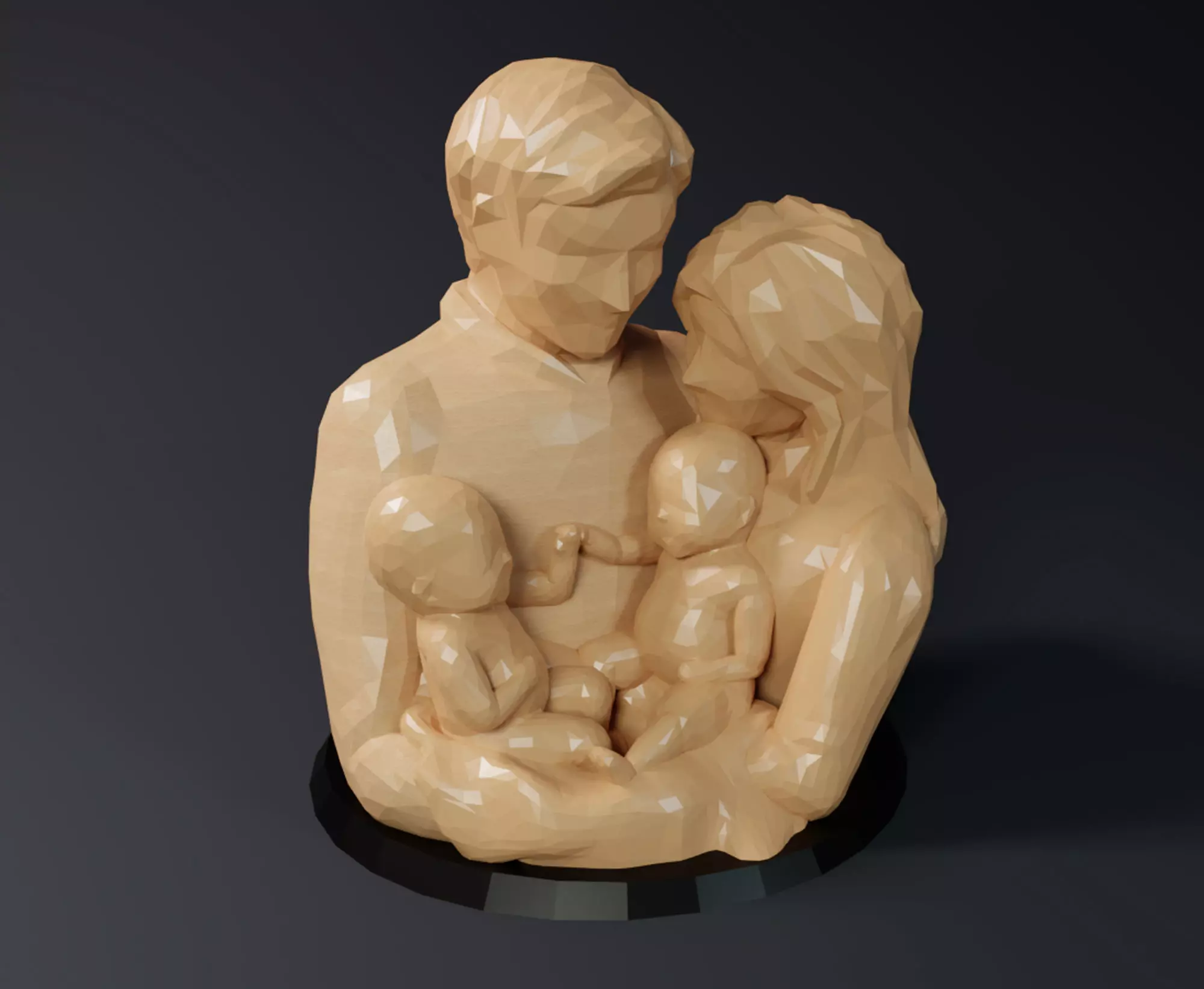 LOW POLY STATUE - BLESSED FAMILY TWINS 3D print model