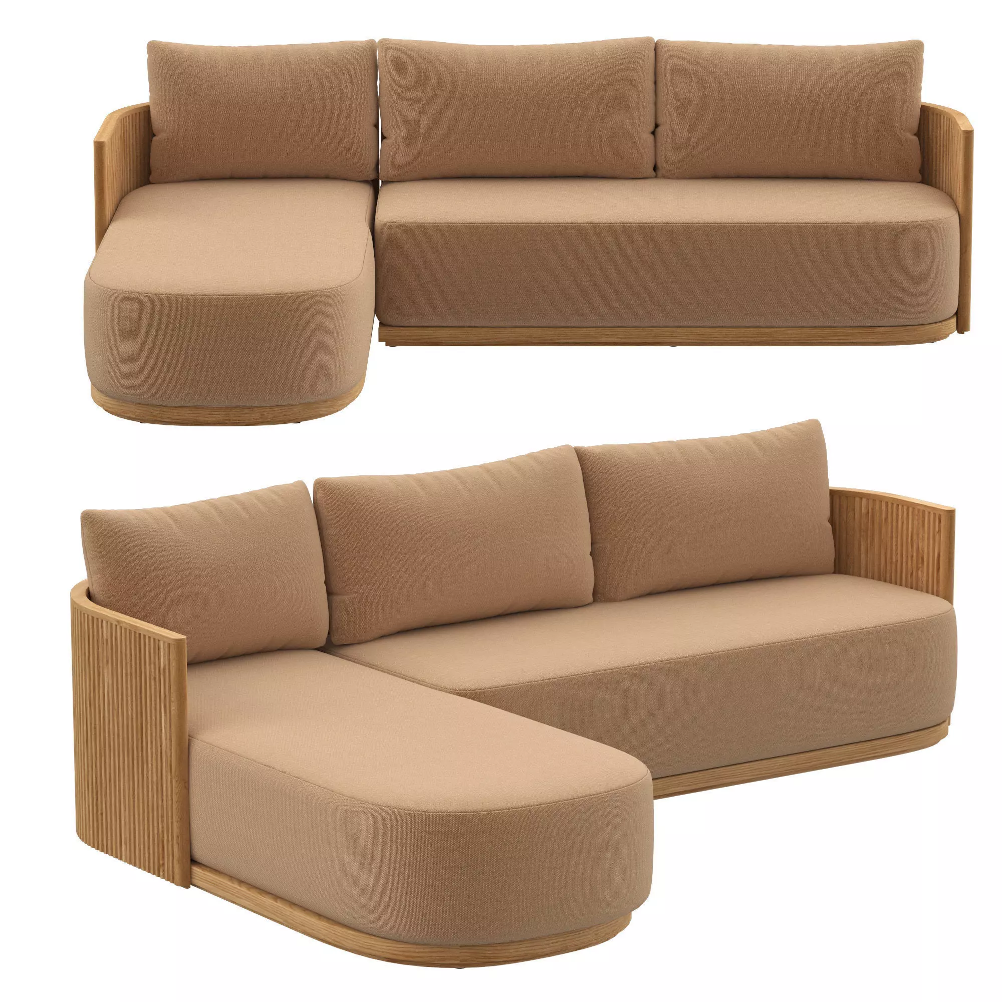 BYRON TEAK LEFT-ARM SOFA-CHAISE SECTIONAL 3D model_0