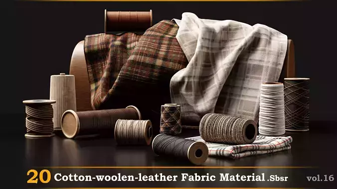 20 Cotton-Leather-Wool-Checkered Fabric Material -SBSR Vol-16 Texture