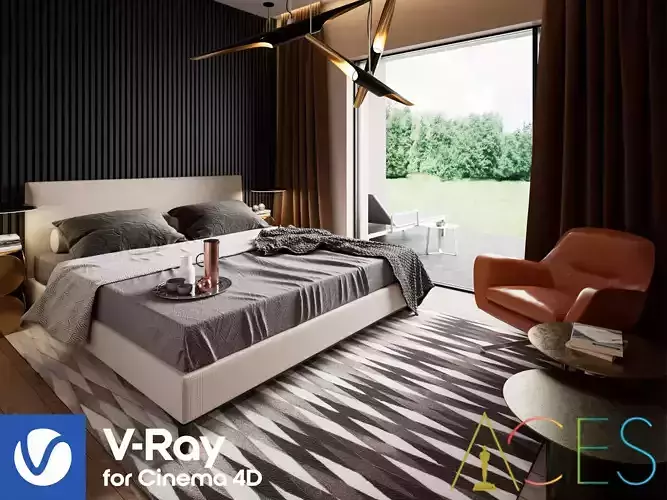 Bedroom Interior Scene for Cinema 4D and Vray 6 ACES