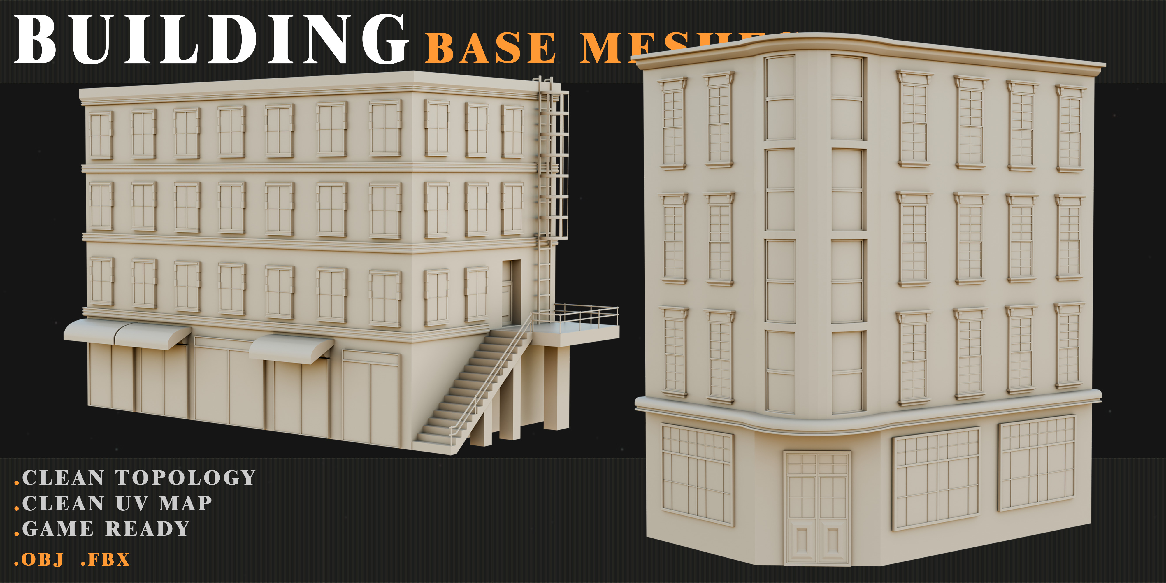 old Building Low-poly 3D model_11