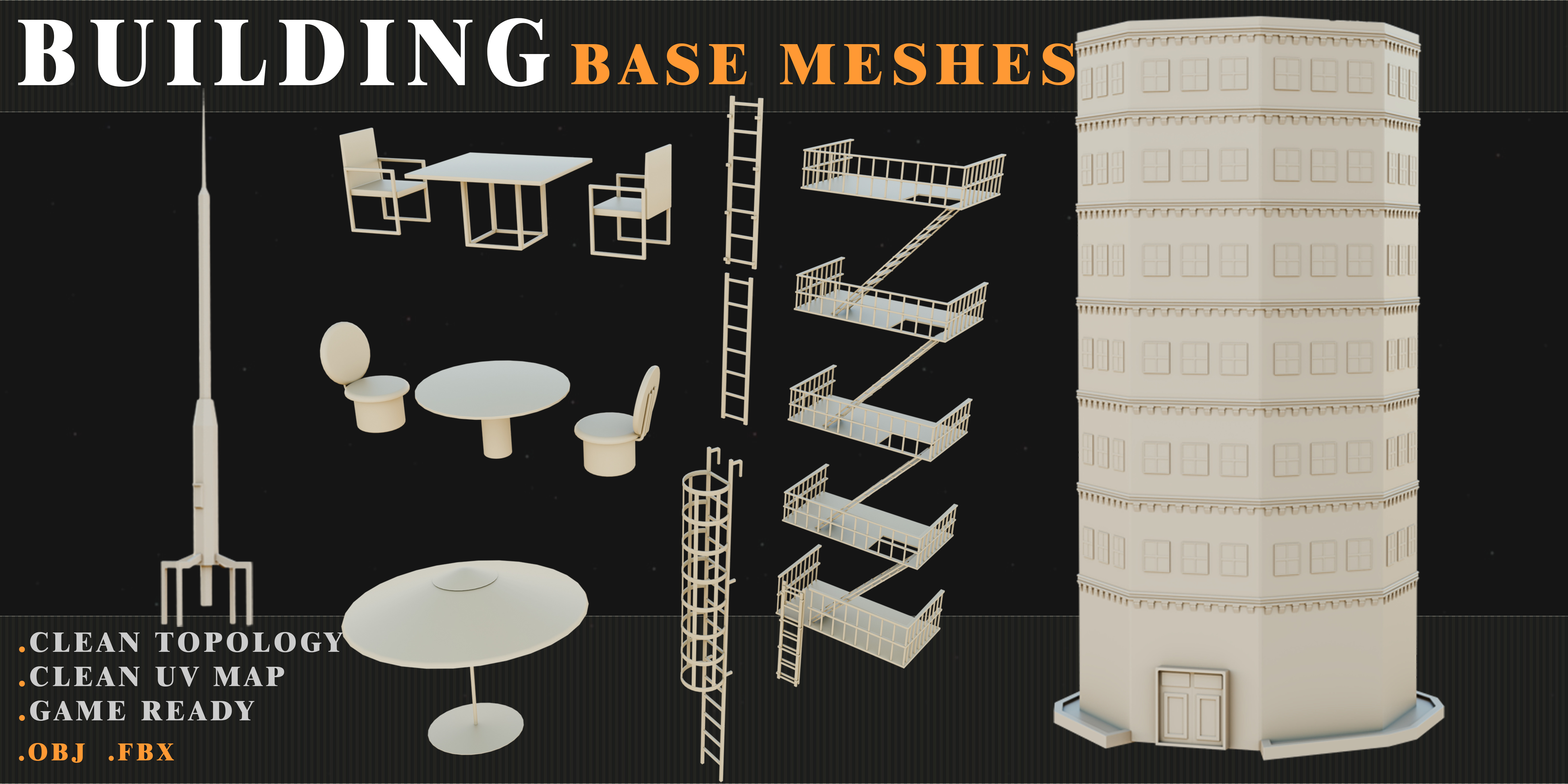 old Building Low-poly 3D model_2