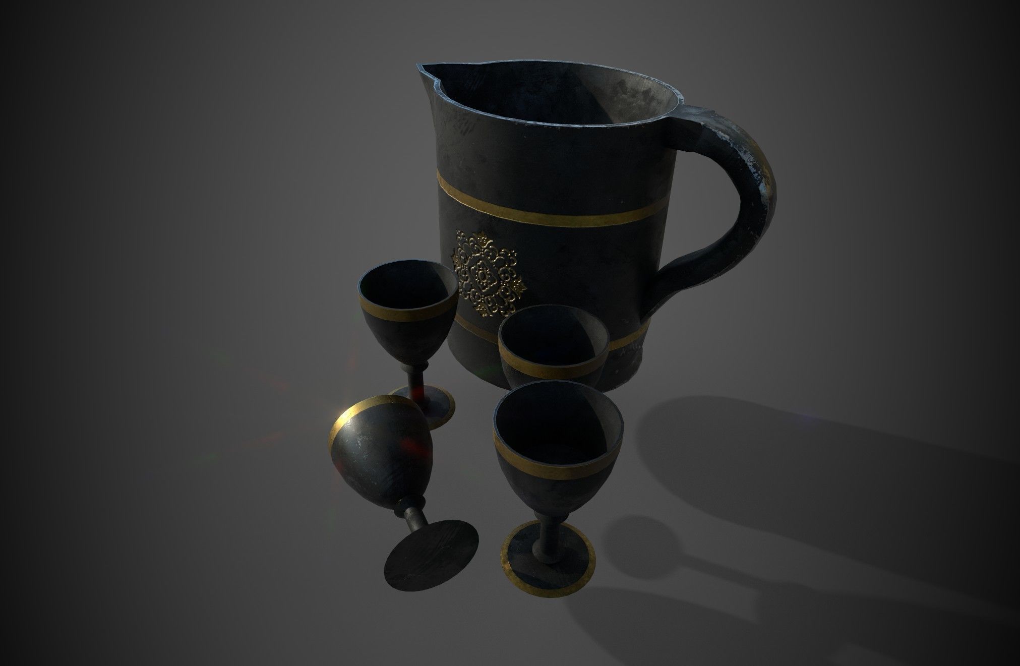 Gothic Chalice and Jug Low-poly 3D model_1
