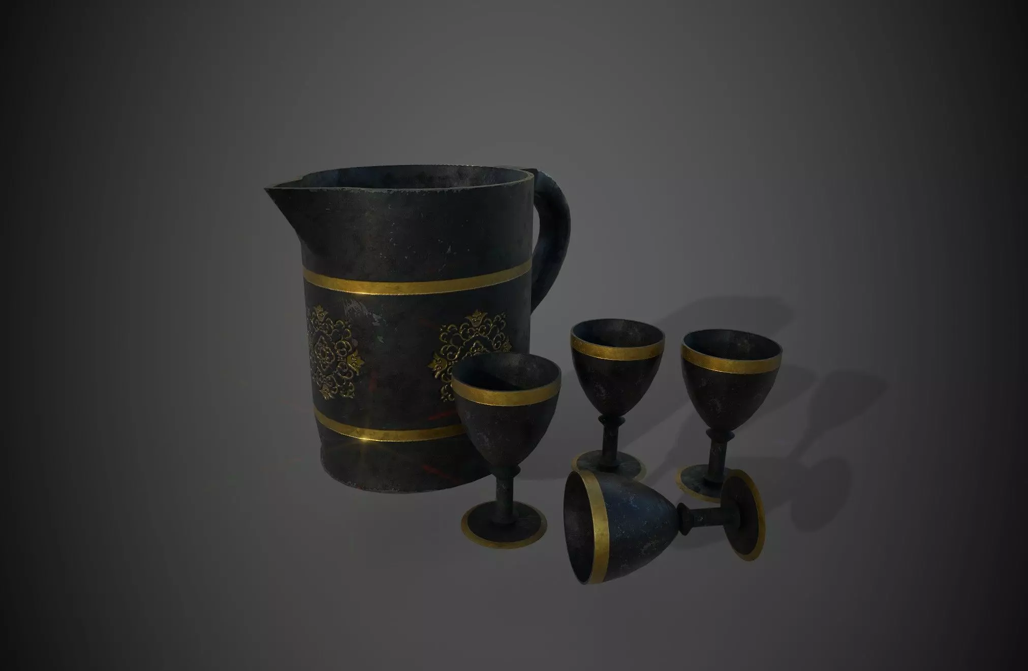 Gothic Chalice and Jug Low-poly 3D model_0