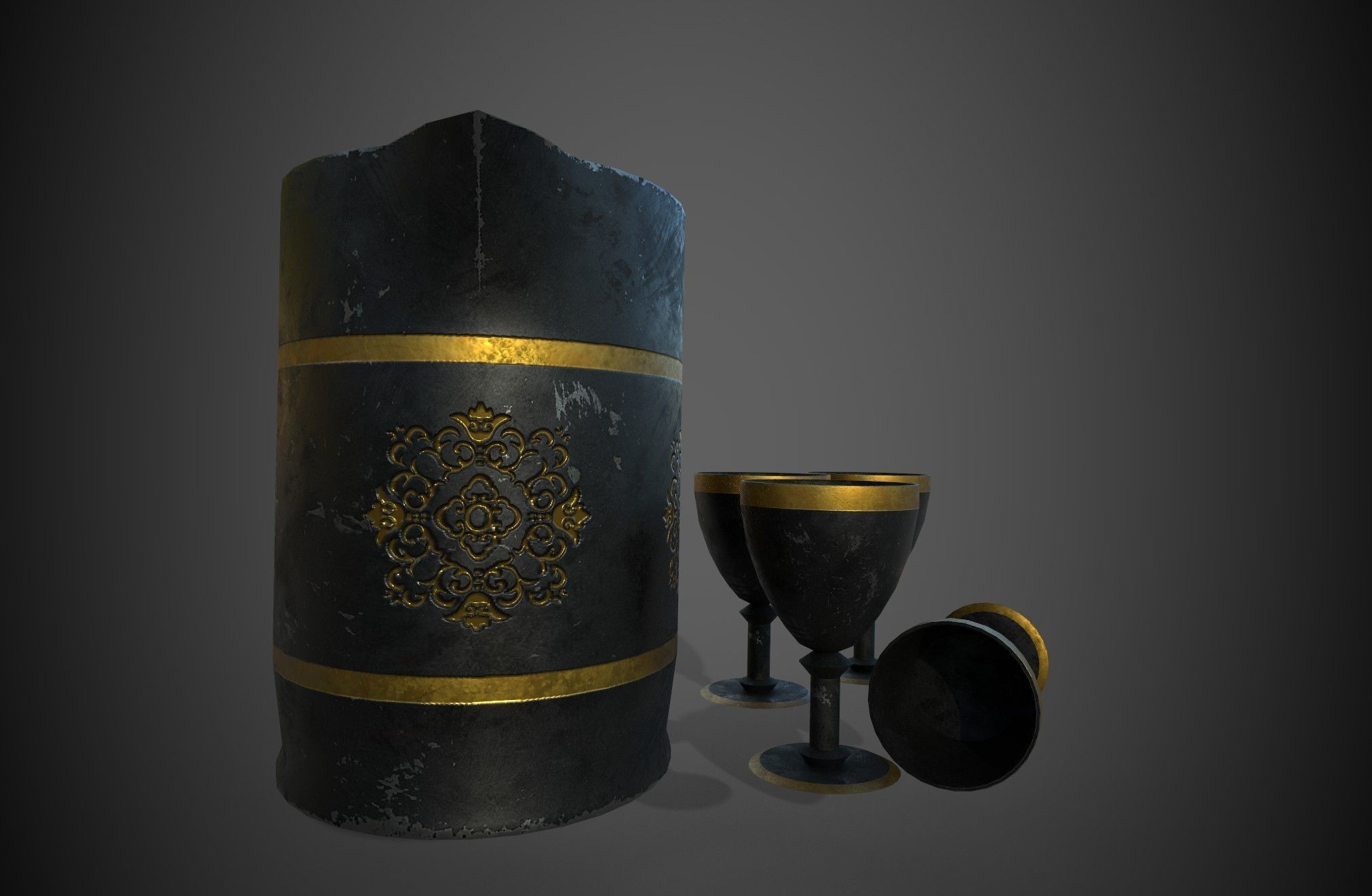 Gothic Chalice and Jug Low-poly 3D model_2