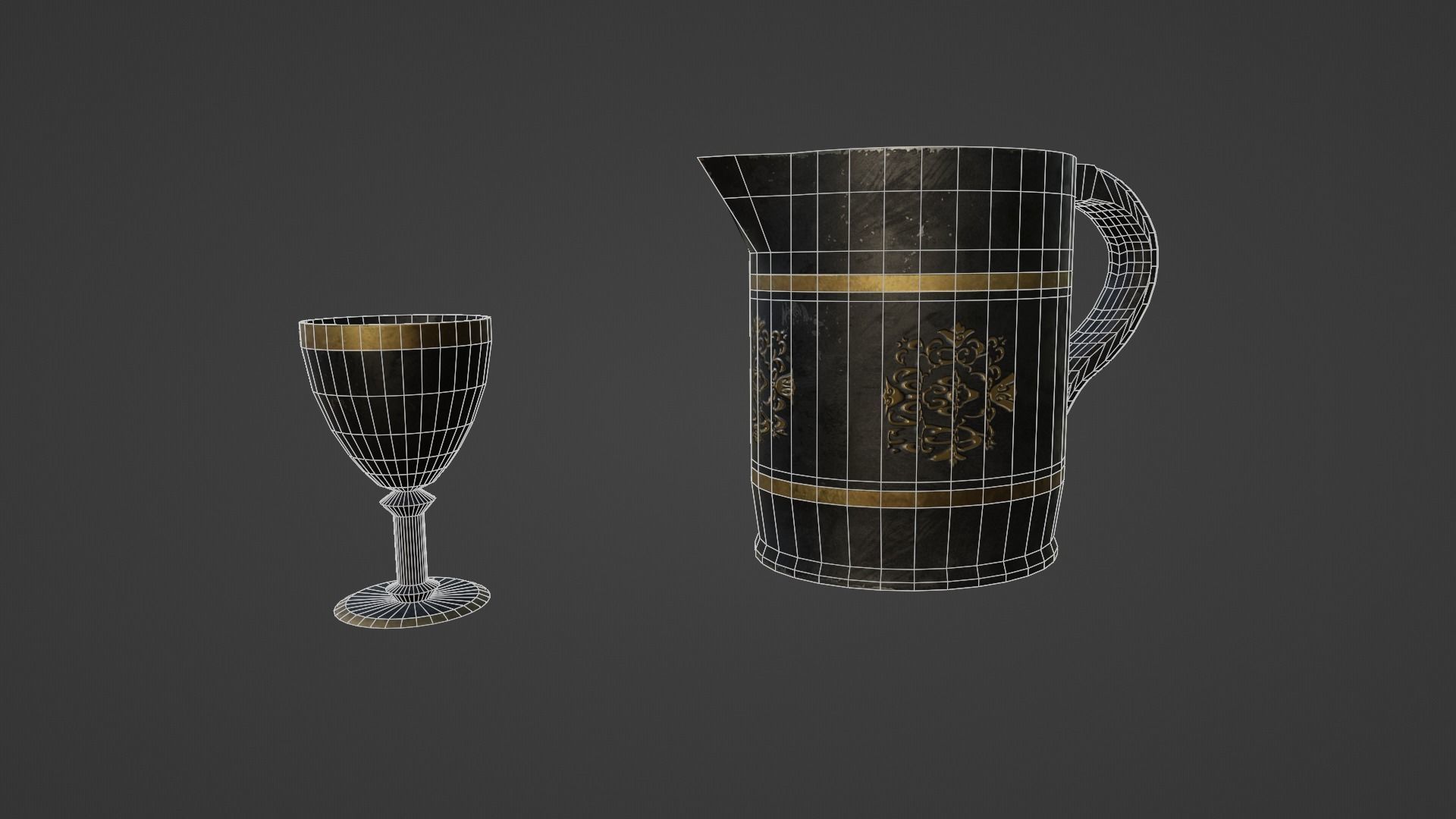 Gothic Chalice and Jug Low-poly 3D model_4