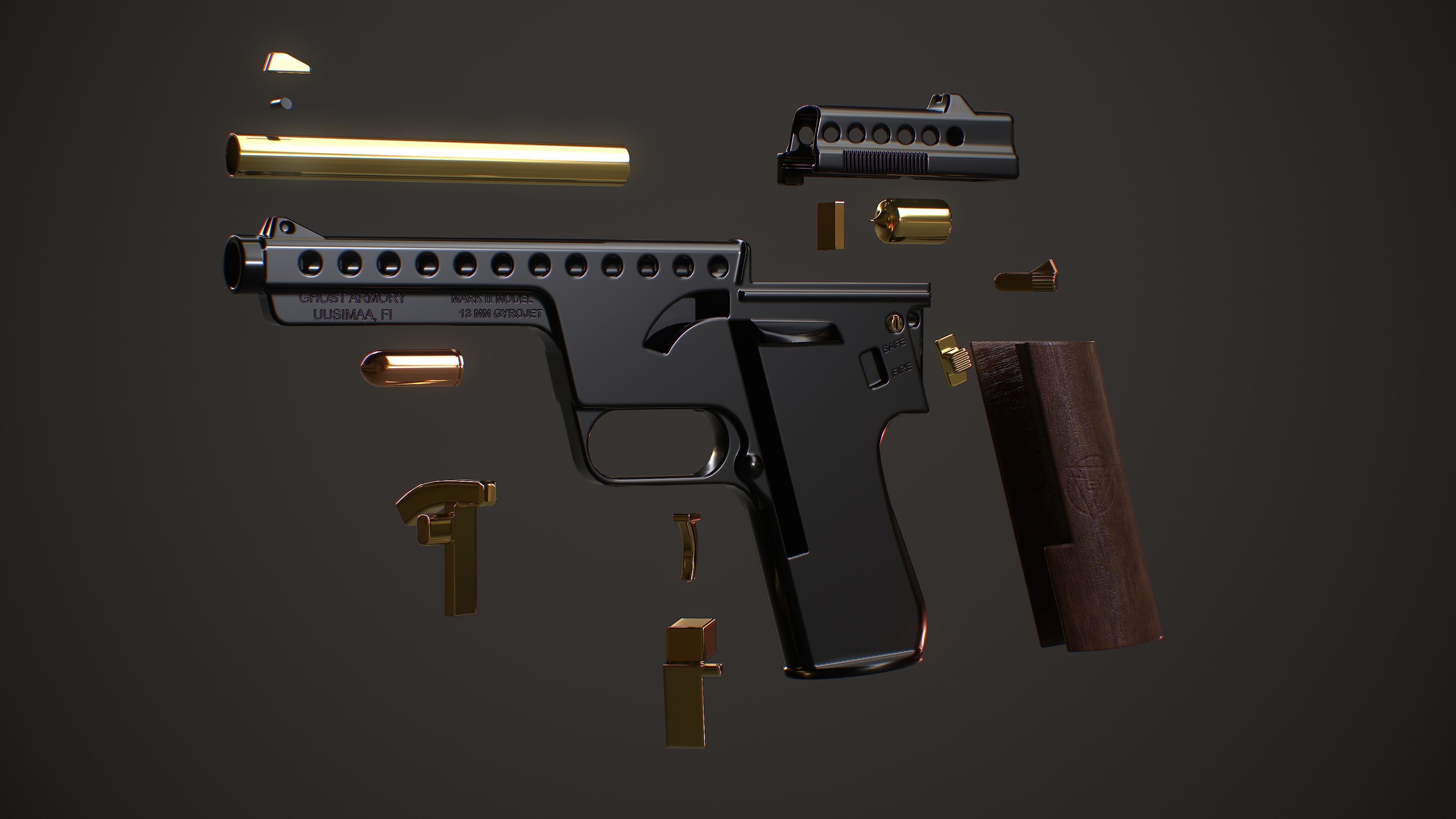 GyroJet Pistol Low-poly 3D model_13