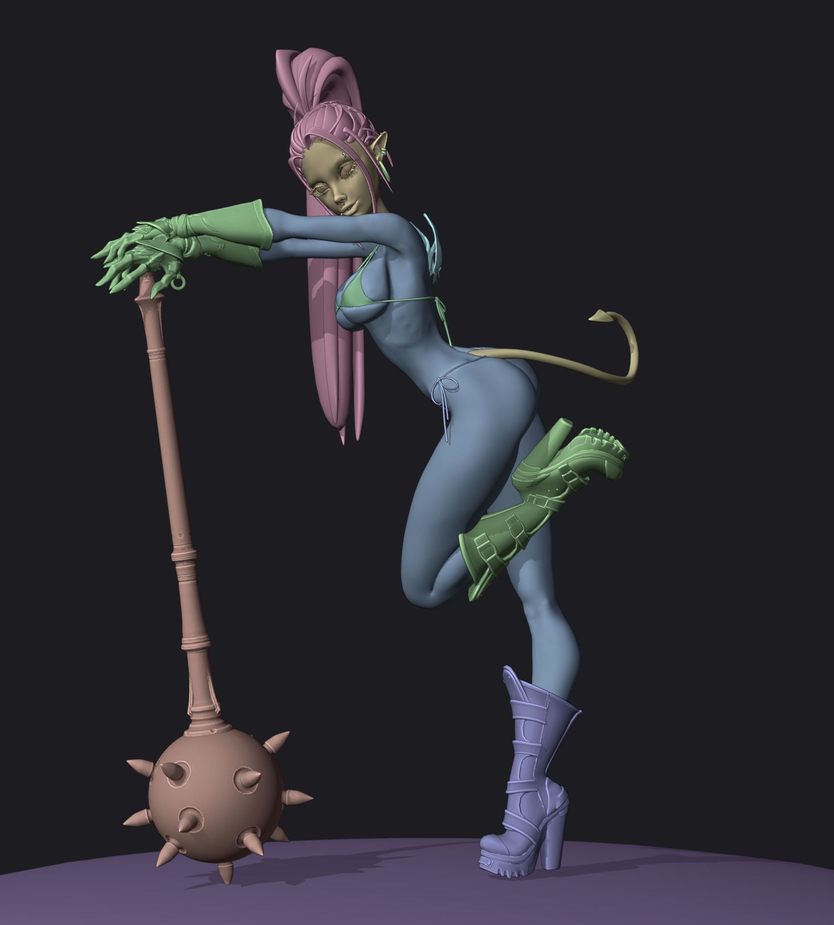 Demon Chick in Bikini Textured High Poly Pinup 3D model_6