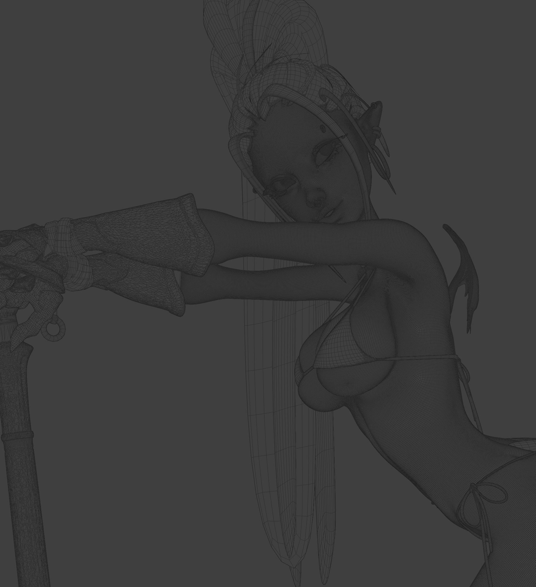 Demon Chick in Bikini Textured High Poly Pinup 3D model_7
